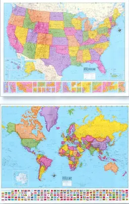 Hammond Delux Collectors Laminated Wall Maps: USA World