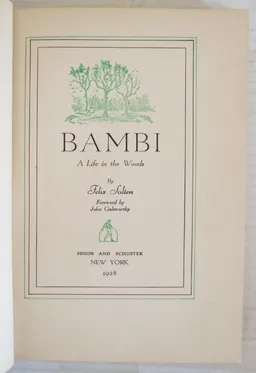 Bambi : A Life in the Woods - first printing in America, July 1928